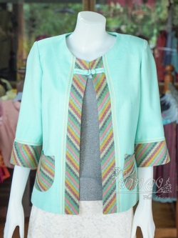 เสื้อคลุมผ้าฝ้ายสุโขทัย แต่งผ้าทอลายมุกสายรุ้ง ไซส์ M