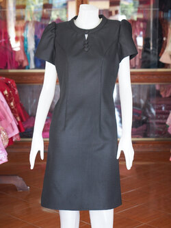 เดรสผ้าฝ้ายลายลูกแก้ว สีดำ ไซส์ L