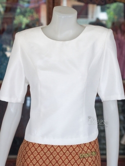 เสื้อผ้าไหมแพรทอง สีขาว ไซส์ L