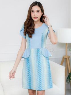 เดรสผ้าทอลายหมากรุกแต่งเอวย้วย ไซส์ L