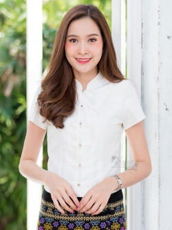 เสื้อผ้าไหมแพรทอง คอจีน สีขาว ไซส์ 3XL