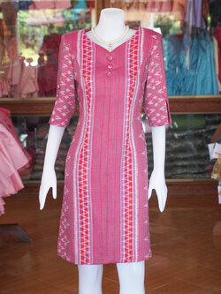 เดรสผ้าฝ้ายมัดหมี่ทอมือ สีชมพู ไซส์ 3XL