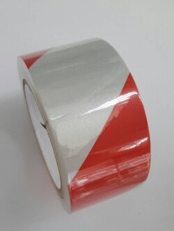 เทปตีเส้น สะท้อนแสง REFLECTIVE TAPE สีขาวแดง กว้าง 2 นิ้ว ยาว 20 เมตร