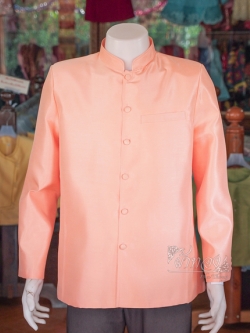 เสื้อผ้าไหมแพรทองคอพระราชทานแขนยาว สีโอรส ไซส์ XL