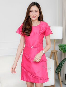 เดรสผ้าไหมแพรทองสีบานเย็น ไซส์ S