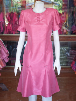 เดรสผ้าไหมแพรทอง สีชมพู ไซส์ XL