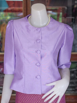 เสื้อผ้าไหมแพรทอง แขนสามส่วน สีม่วง ไซส์ 2XL