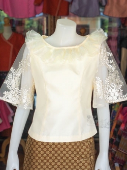 เสื้อผ้าไหมแพรทอง สีครีม ไซส์ 3XL