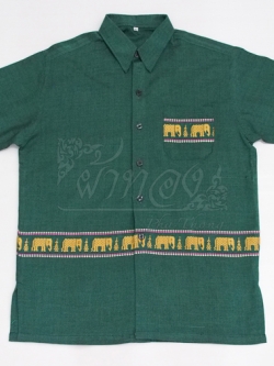 เสื้อเชิ้ตผ้าฝ้ายทอลายช้าง ไม่อัดผ้ากาว ไซส์ S