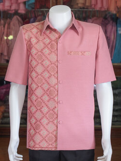 เสื้อผ้าฝ้ายแต่งลายไทย สีชมพูกะปิ ไซส์ XL