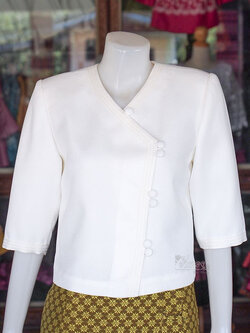 เสื้อผ้าฝ้ายสุโขทัย แต่งปักไหม สีขาวงาช้าง ไซส์ S