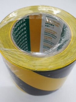 Marking Tape Yellow Black 4in x 33m. เทปตีเส้นพื้น สีเหลืองดำ กว้าง 4 นิ้ว ยาว 33 เมตร