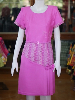 เดรสผ้าฝ้ายสุโขทัยแต่งลายมัดหมี่สุโขทัย ไซส์ S