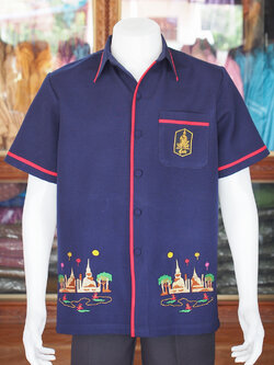 เสื้อผ้าฝ้ายสุโขทัย ปักลาย สีกรมท่า ไซส์ XL