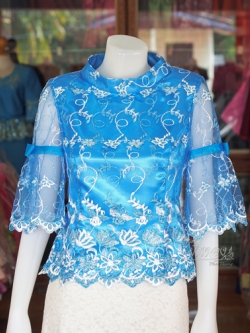 เสื้อลูกไม้ สีฟ้า ไซส์ S