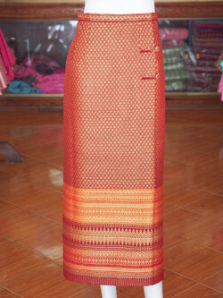 ผ้าถุงป้าย ผ้าทอลายพิกุล สีส้มอิฐ เอว 30 นิ้ว