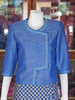 เสื้อผ้าฝ้ายสุโขทัย แต่งเดินไหม สีน้ำเงิน ไซส์ L