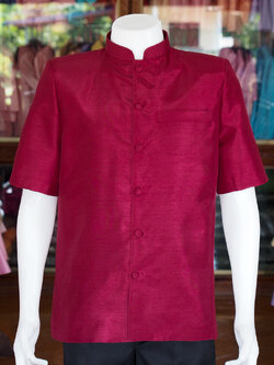 เสื้อผ้าไหมแพรทอง คอพระราชทาน สีแดงเลือดหมู ไซส์ XL