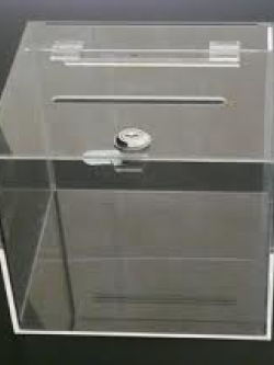 กล่องรับความคิดเห็นใส ขนาด 8x8x8 นิ้ว แบบเปิดฝาด้านบน