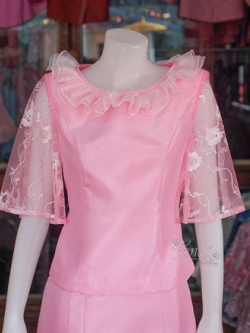 เสื้อผ้าไหมแพรทอง สีชมพู ไซส์ L