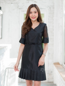 เดรสผ้าไหมแพรทอง แขนผ้าชีฟอง ไซส์ M