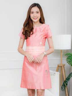 เดรสไหมแพรทอง สีโอลโรส ไซส์ 2XL