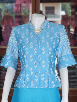 เสื้อผ้าฝ้ายทอลายขอ สีฟ้า ไซส์ 4XL