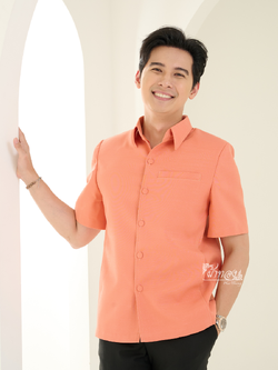 เสื้อผ้าฝ้ายแพรเงิน สีส้ม ไซส์ XL