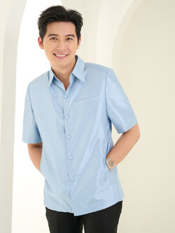 เสื้อผ้าไหมแพรทอง สีฟ้าอ่อน ไซส์ XL