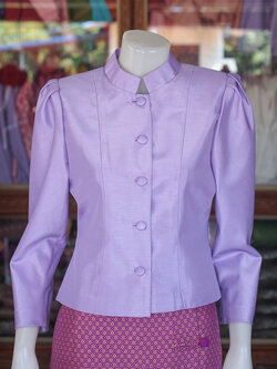 เสื้อไทยจิตรลดา ผ้าไหมแพรทอง สีม่วง ไซส์ L