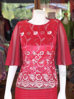 เสื้อลูกไม้ สีแดง ไซส์ 2XL