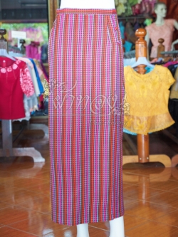 ผ้าถุงป้ายติดตะขอ ผ้าทอลายมุกสลับสี เอว 32 นิ้ว