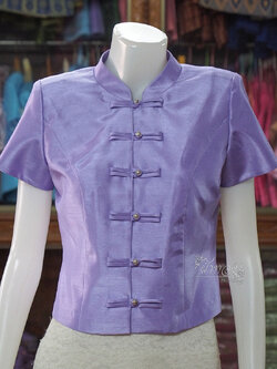 เสื้อผ้าไหมแพรทอง คอจีน สีม่วง ไซส์ L