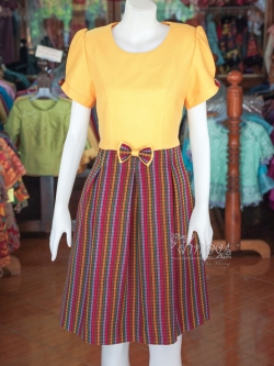 เดรสผ้าฝ้ายสุโขทัย แต่งลายมุกสายรุ้ง ไซส์ M