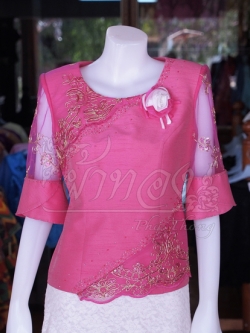 เสื้อผ้าไหมแพรทองแต่งลูกไม้ ไซส์ M