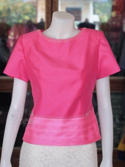 เสื้อผ้าไหมแพรทองแต่งชายผ้าแก้ว สีบานเย็น ไซส์ M