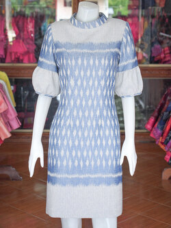 เดรสผ้าฝ้ายครามลายมัดหมี่ ไซส์ L