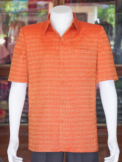 เสื้อผ้าฝ้ายลายพิกุล สีส้ม ไซส์ XL