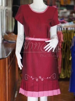 เดรสผ้าฝ้ายสุโขทัยจีบเอว ไซส์ M