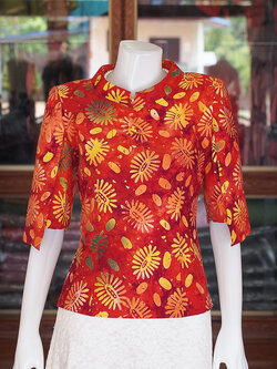 เสื้อผ้าบาติก แขนสามส่วน สีส้ม ไซส์ L