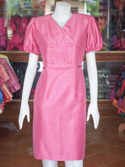 เดรสผ้าไหมแพรทอง สีชมพู ไซส์ L