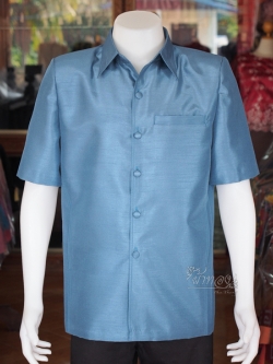 เสื้อผ้าไหมแพรทอง สีเทาอมน้ำเงิน ไซส์ XL