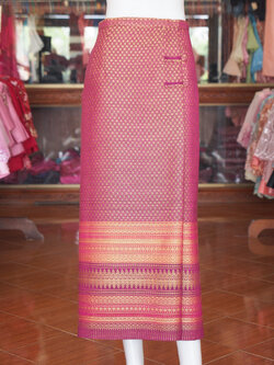 ผ้าถุงป้าย ผ้าทอลายพิกุล สีบานเย็น เอว 38 นิ้ว