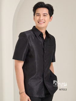 เสื้อผ้าไหมแพรทอง สีดำ ไซส์ XL