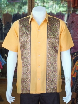 เสื้อเชิ้ตผ้าฝ้ายแต่งผ้าทอลายจก ไม่อัดผ้ากาว ไซส์ M