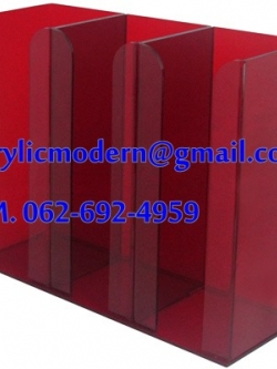 กล่องอครีลิคใส่แก้วกาแฟ 3 ช่อง สีแดง