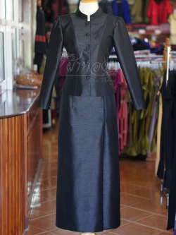 ชุดไทยจิตรลดา ผ้าไหมแพรทอง สีดำ ไซส์ 3XL
