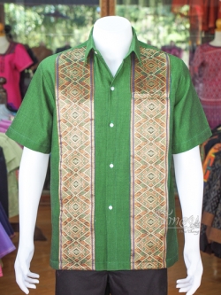 เสื้อเชิ้ตผ้าฝ้ายแต่งผ้าทอลายจก ไม่อัดผ้ากาว ไซส์ XL