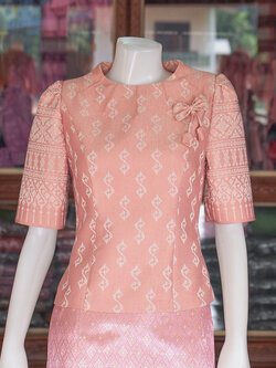 เสื้อผ้าฝ้ายทอลายขอ สีโอรส ไซส์ 3XL