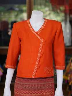 เสื้อผ้าฝ้ายสุโขทัย แต่งปักไหม สีส้มอิฐ ไซส์ S